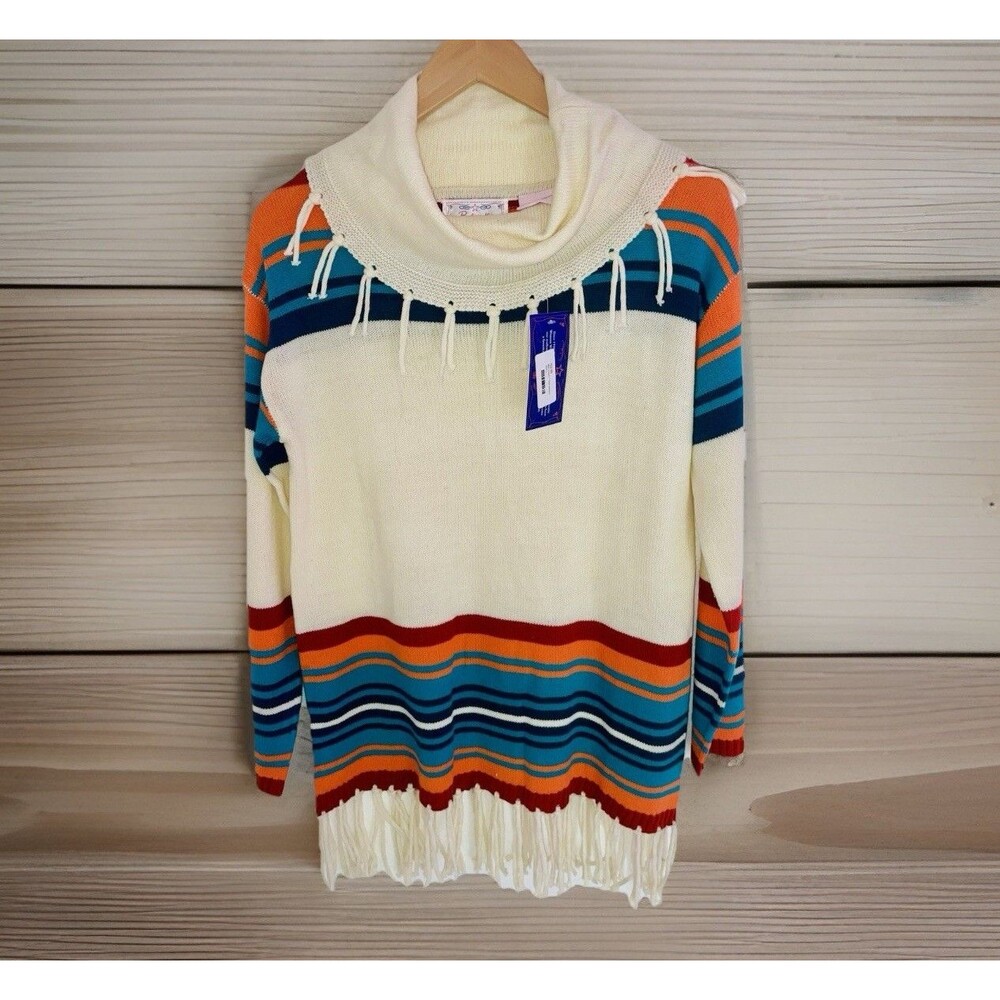 Panhandle ROCK & ROLL Cowgirl Womens Fringe Sweater Cowl Neck NWT S